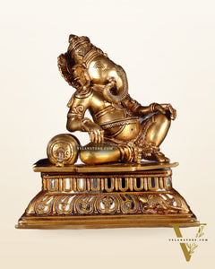Pure Brass Resting Ganesha Statue 12"