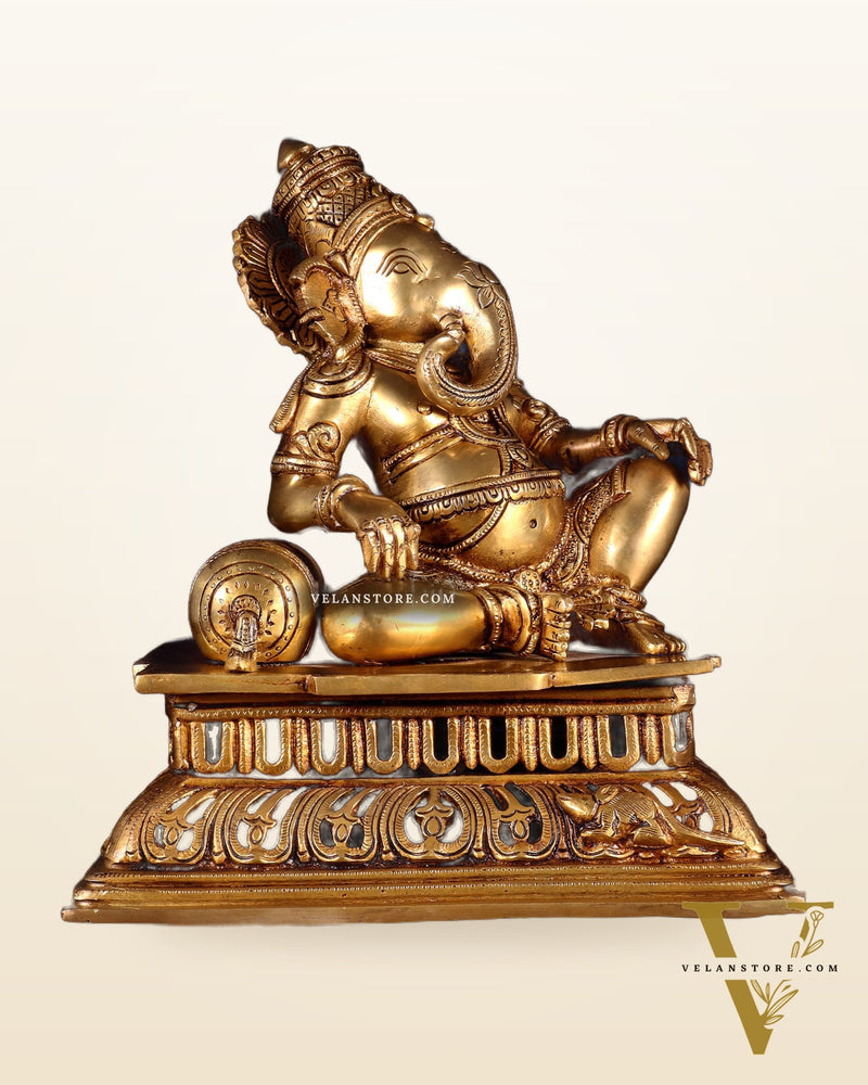 Pure Brass Resting Ganesha Statue 12"