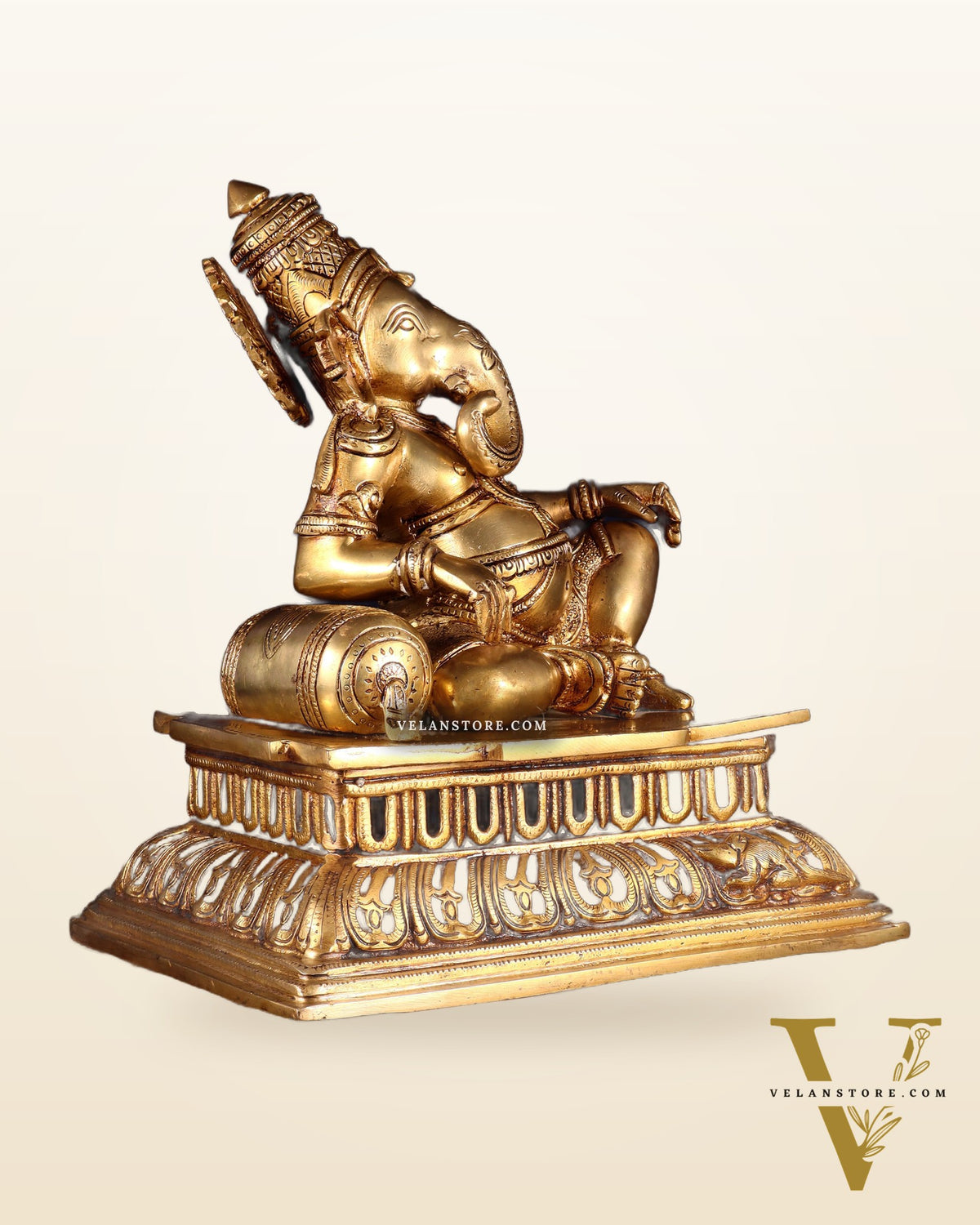 Pure Brass Resting Ganesha Statue 12"