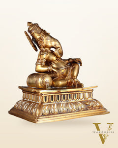 Pure Brass Resting Ganesha Statue 12"