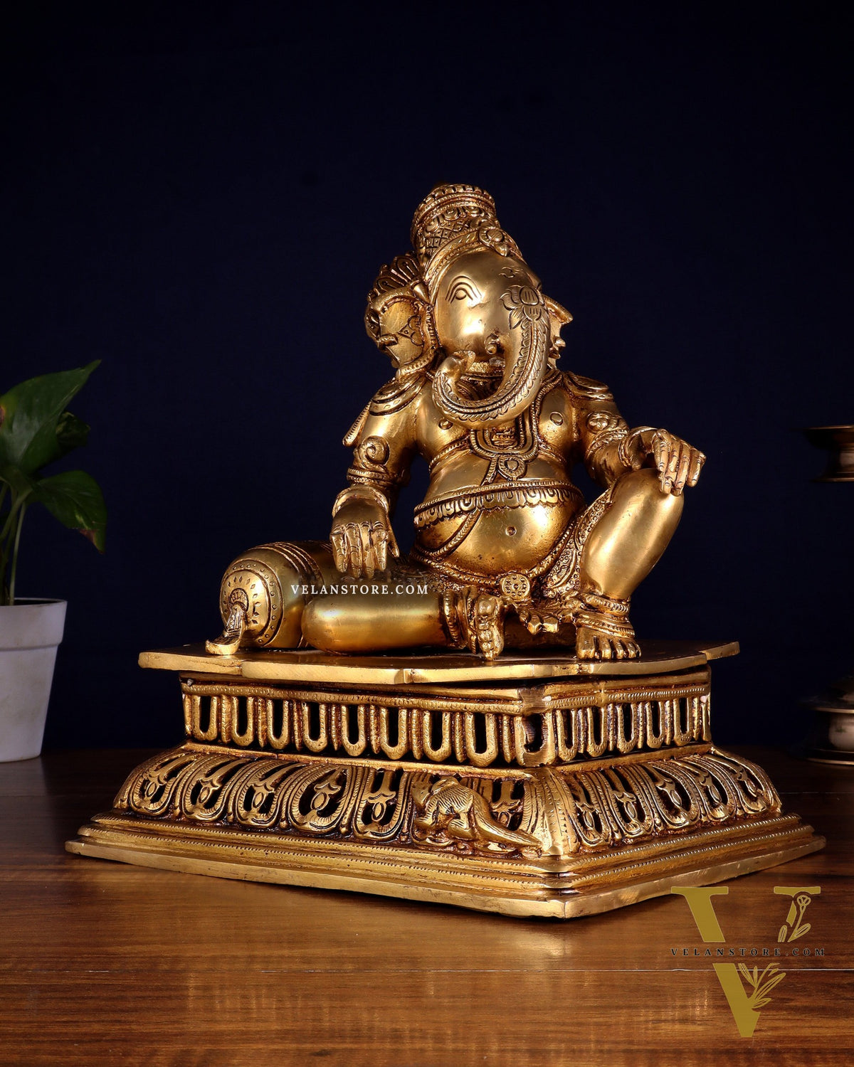Pure Brass Resting Ganesha Statue 12"