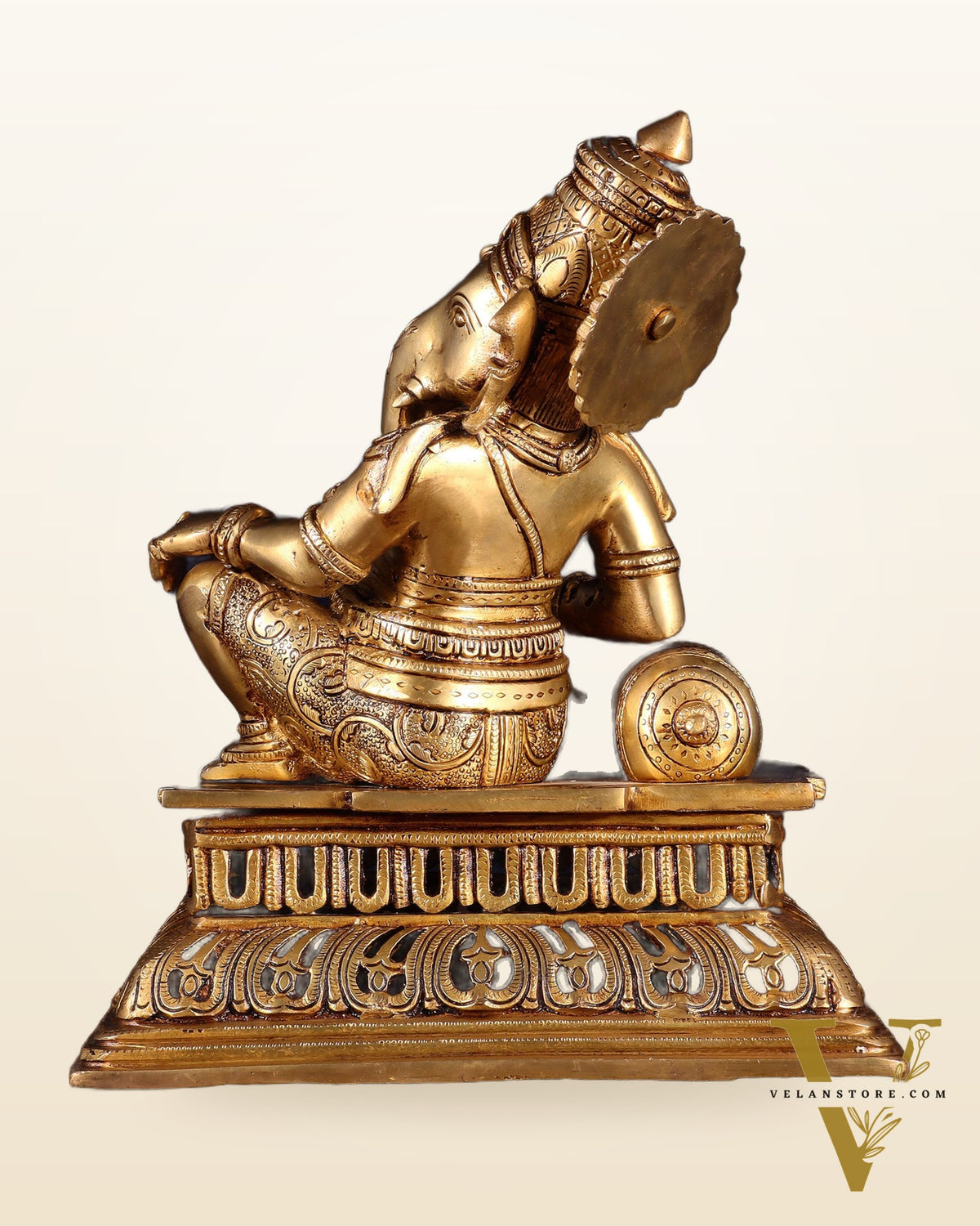 Pure Brass Resting Ganesha Statue 12"