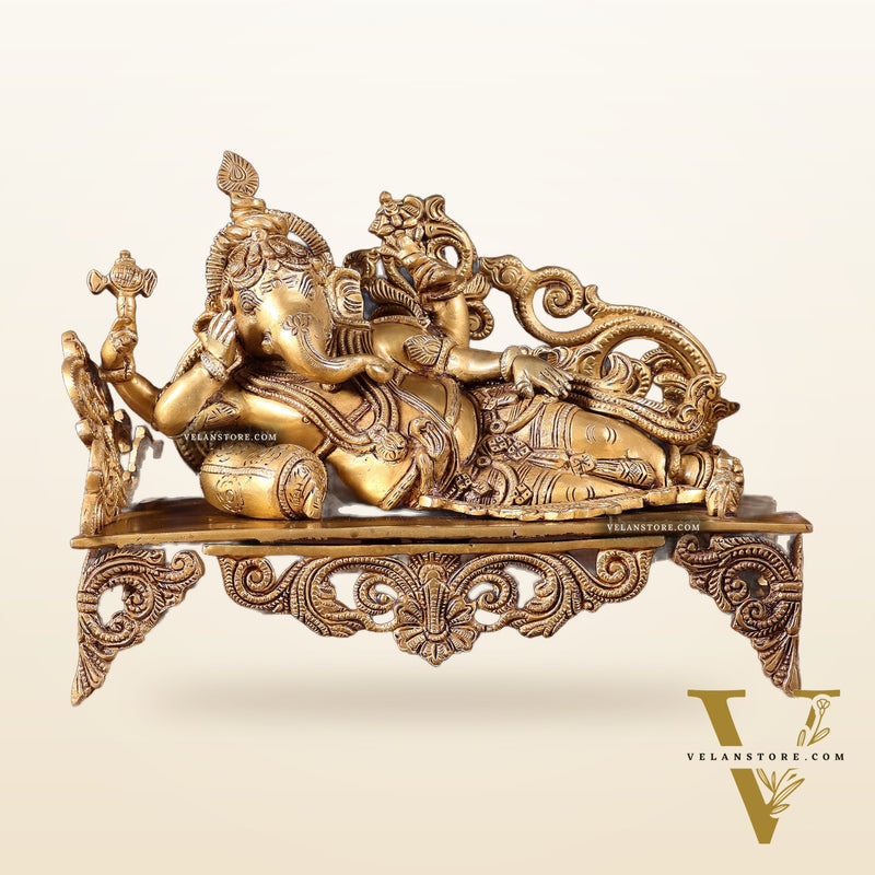 Pure Brass Resting Ganesha Statue 14"
