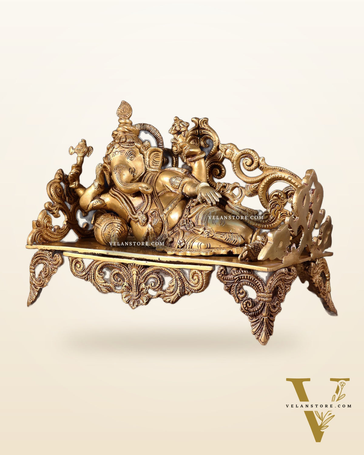 Pure Brass Resting Ganesha Statue 14"