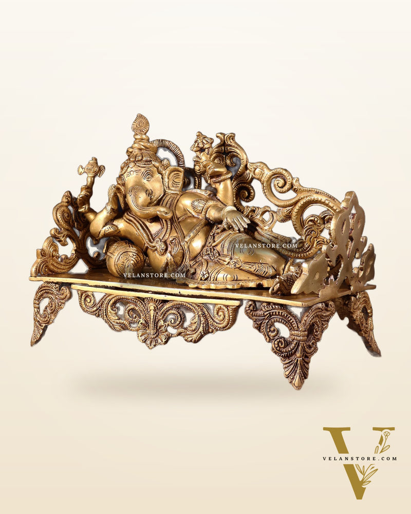 Pure Brass Resting Ganesha Statue 14"