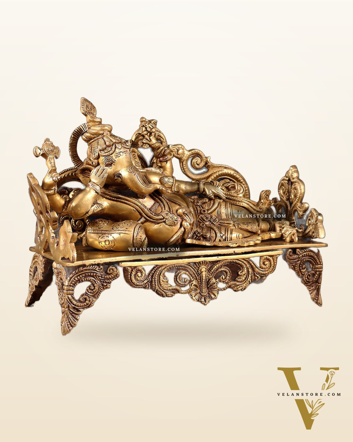 Pure Brass Resting Ganesha Statue 14"