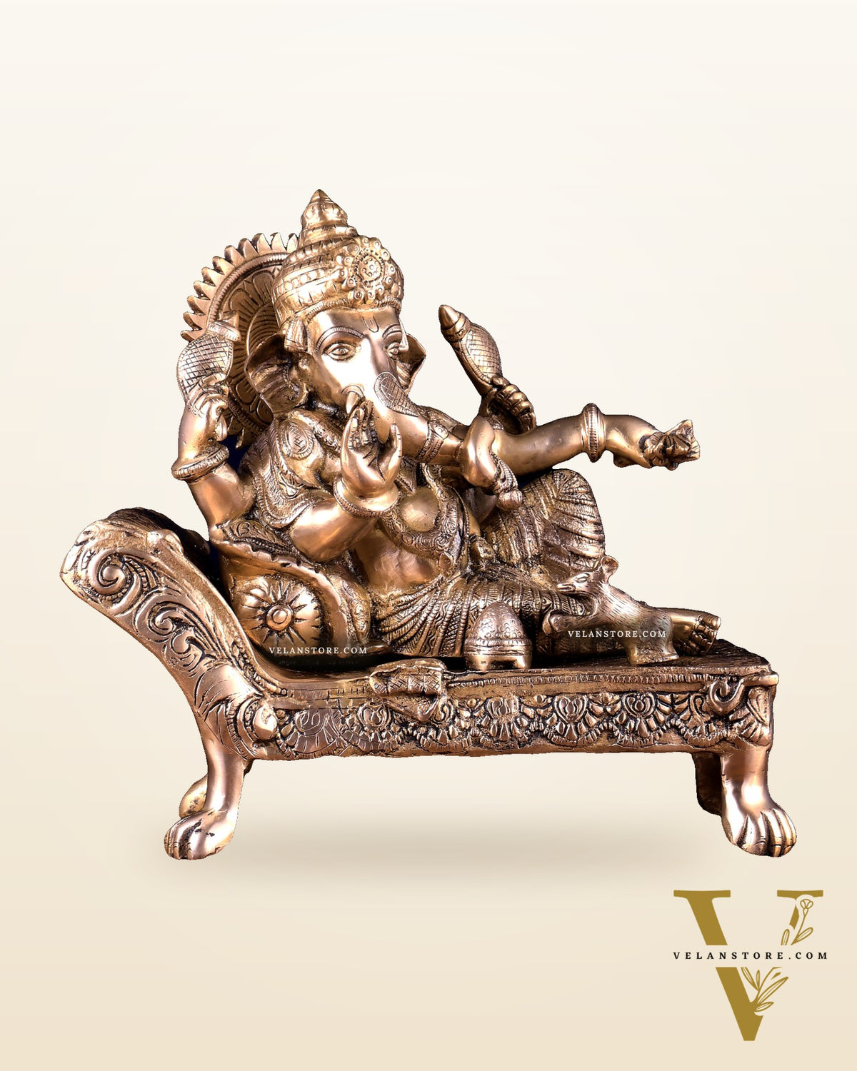 Pure Brass Resting Ganesha Statue – Auspicious Home & Temple Decor 13.5 inch