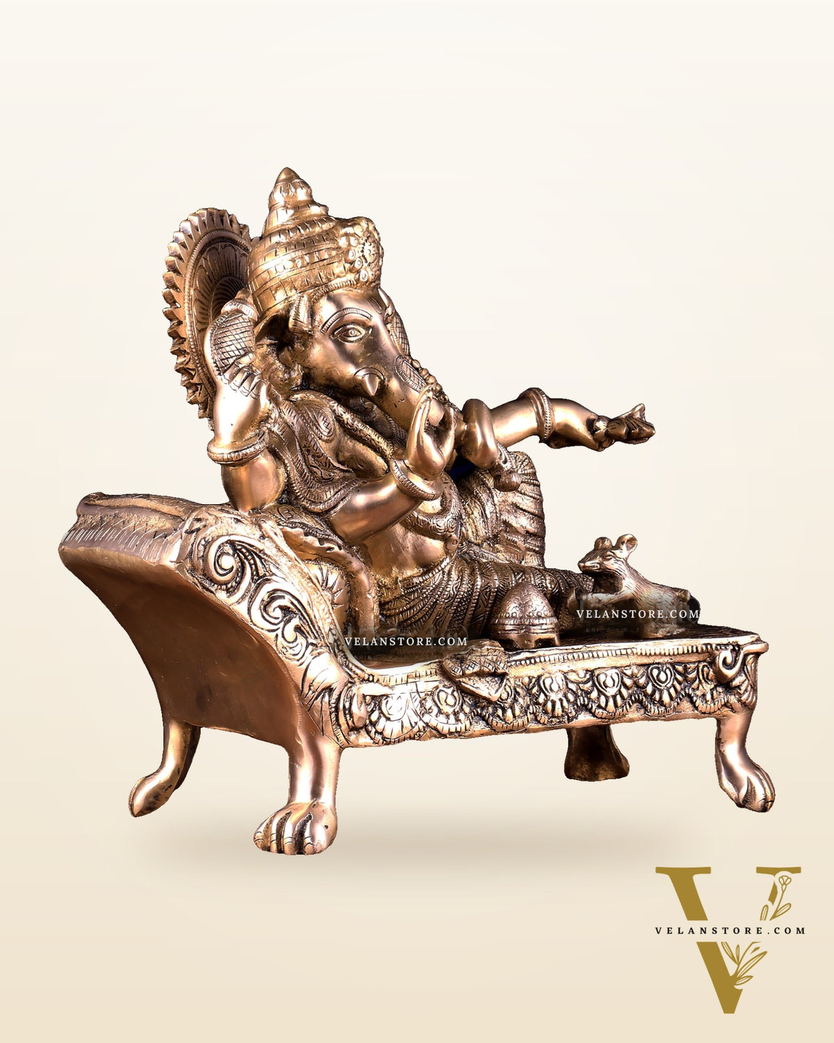 Pure Brass Resting Ganesha Statue – Auspicious Home & Temple Decor 13.5 inch