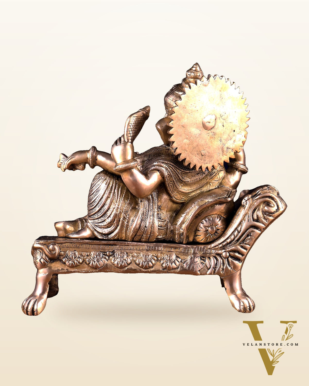 Pure Brass Resting Ganesha Statue – Auspicious Home & Temple Decor 13.5 inch