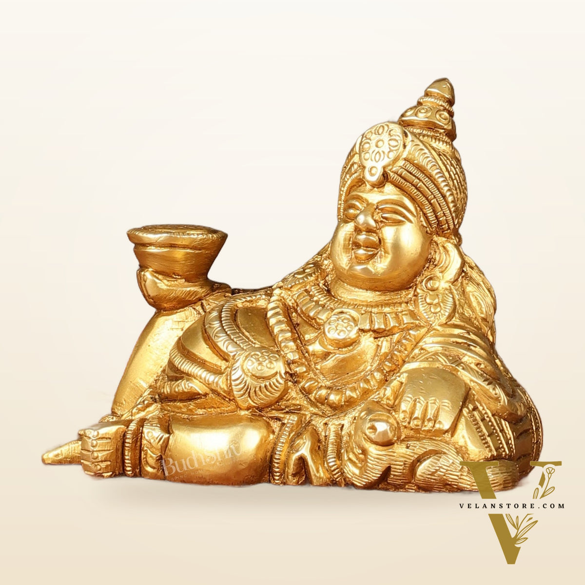 Pure Brass Resting Kubera Idol Small | 3.5"