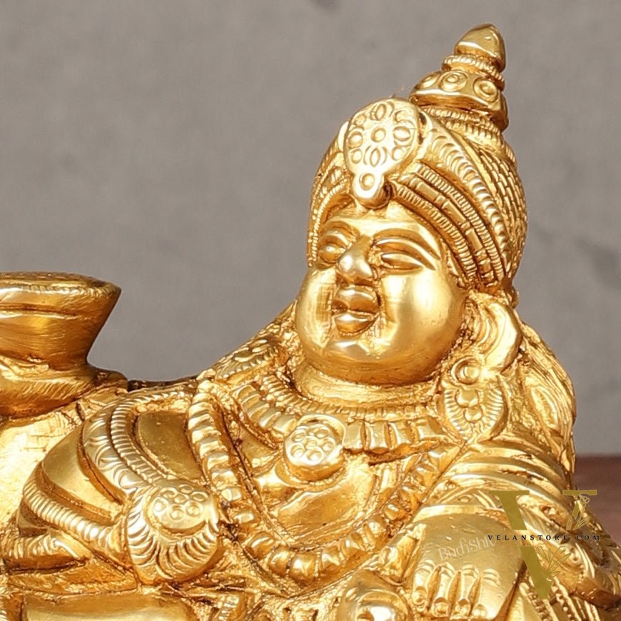Pure Brass Resting Kubera Idol Small | 3.5"