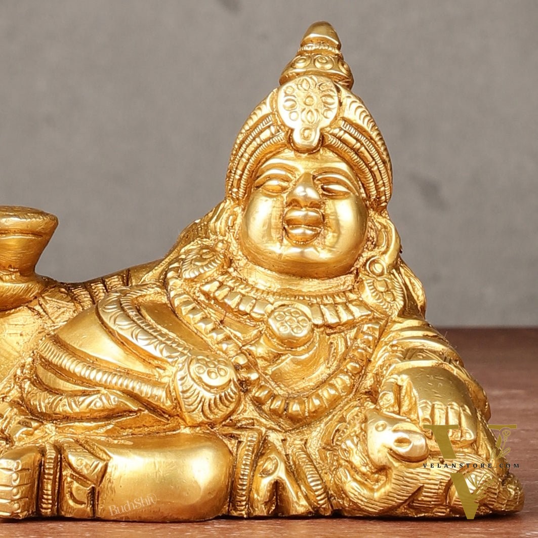 Pure Brass Resting Kubera Idol Small | 3.5"
