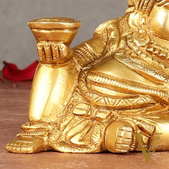 Pure Brass Resting Kubera Idol Small | 3.5"
