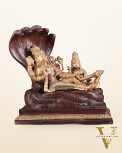 Pure Brass Resting Vishnu Lakshmi on Sheshanaag Idol - Dual Tone