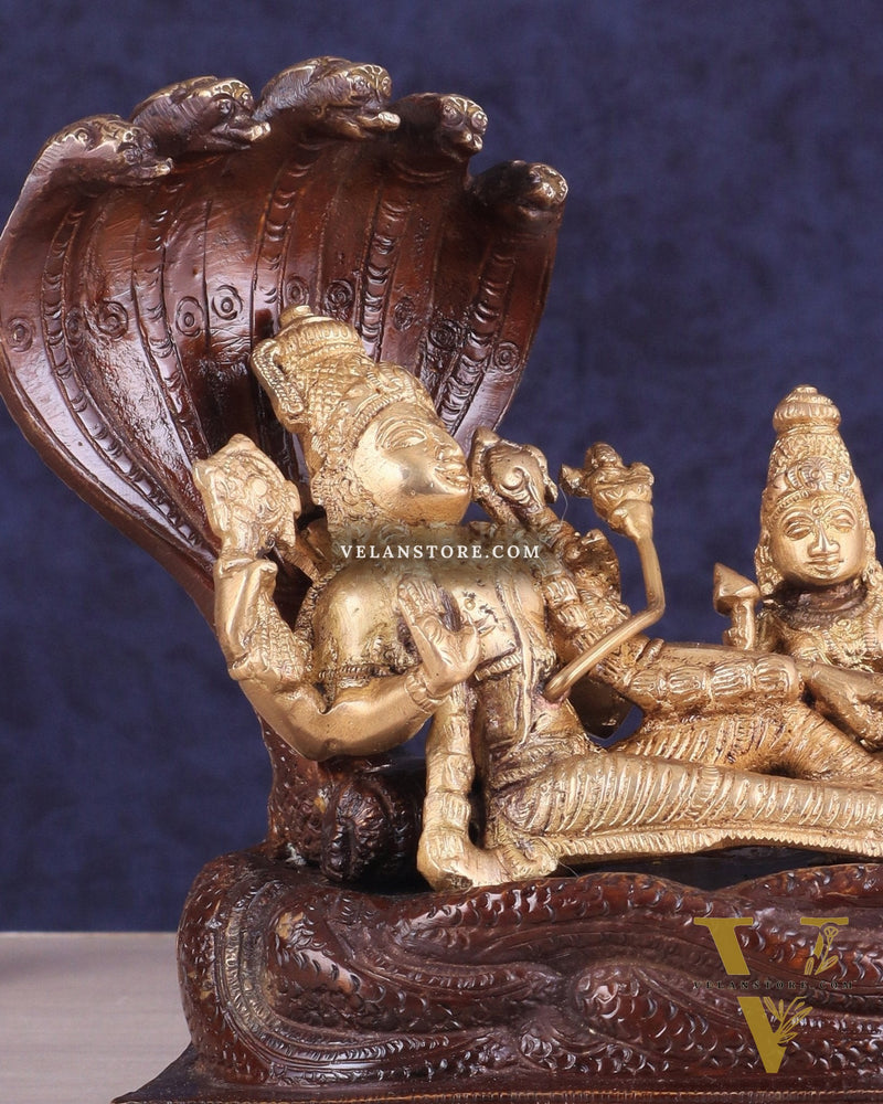 Pure Brass Resting Vishnu Lakshmi on Sheshanaag Idol - Dual Tone