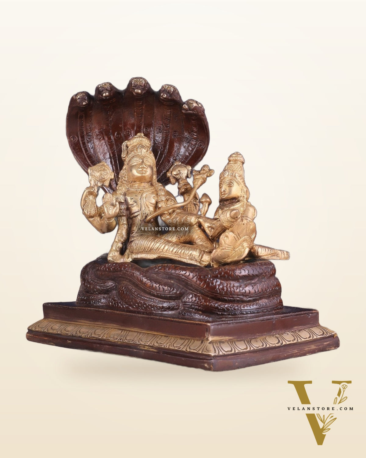 Pure Brass Resting Vishnu Lakshmi on Sheshanaag Idol - Dual Tone