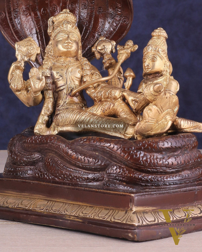 Pure Brass Resting Vishnu Lakshmi on Sheshanaag Idol - Dual Tone
