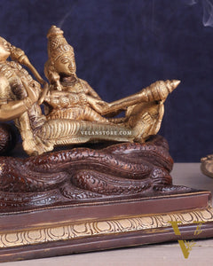 Pure Brass Resting Vishnu Lakshmi on Sheshanaag Idol - Dual Tone