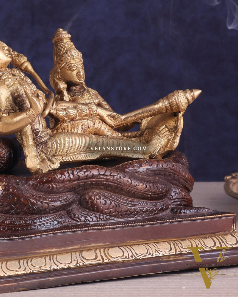 Pure Brass Resting Vishnu Lakshmi on Sheshanaag Idol - Dual Tone