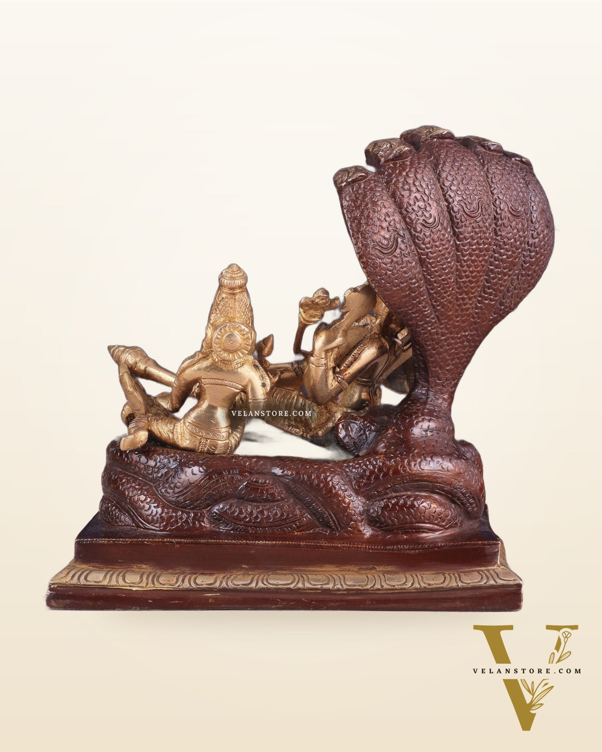 Pure Brass Resting Vishnu Lakshmi on Sheshanaag Idol - Dual Tone