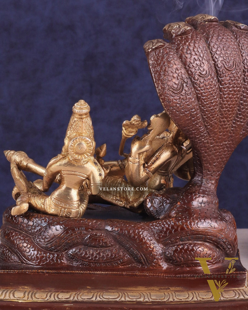 Pure Brass Resting Vishnu Lakshmi on Sheshanaag Idol - Dual Tone