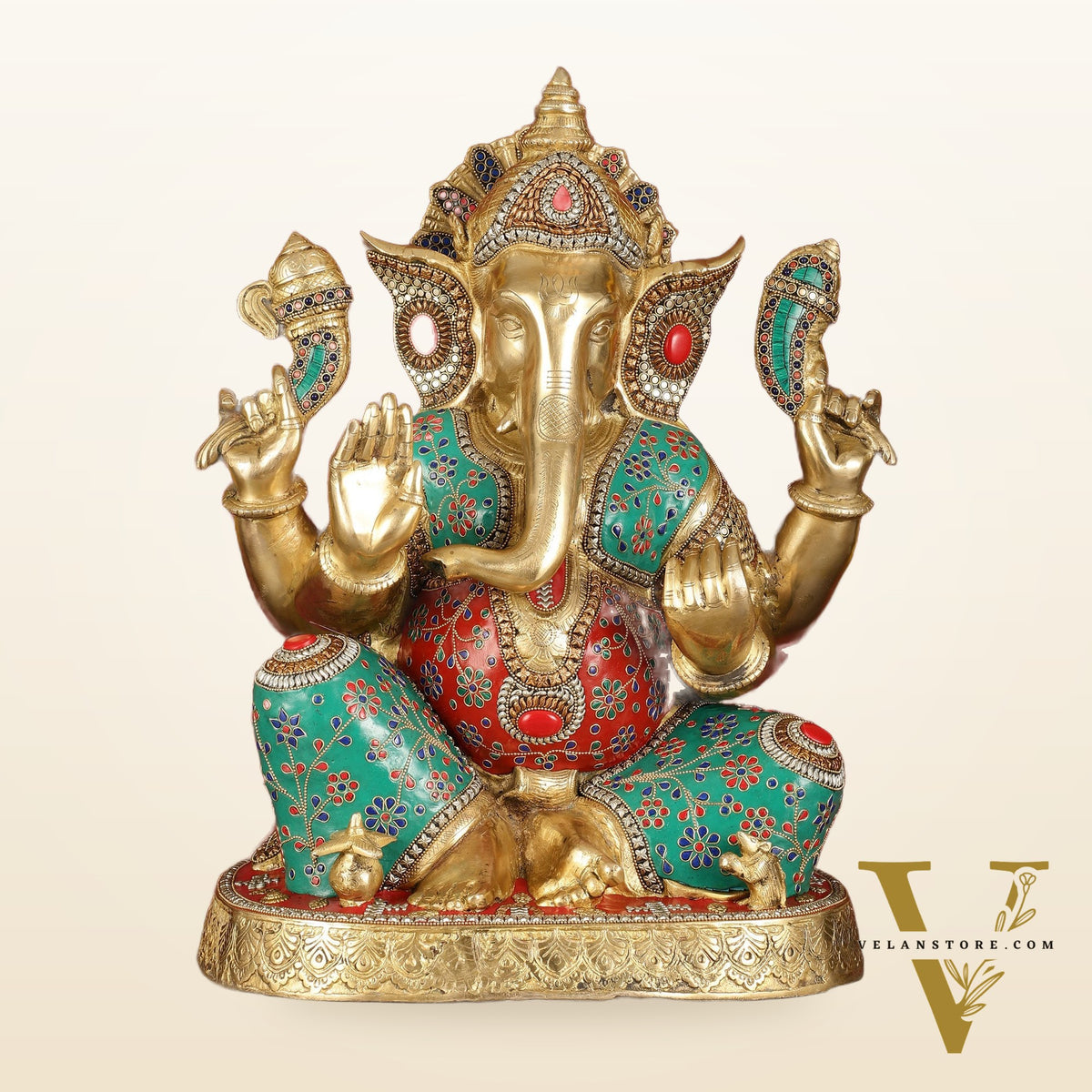 Pure Brass Right-Side Trunk Ganapati Statue - 22-Inch