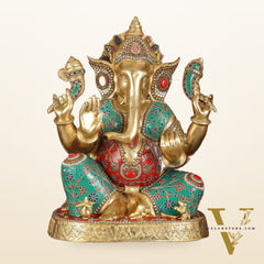 Pure Brass Right-Side Trunk Ganapati Statue - 22-Inch