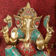 Pure Brass Right-Side Trunk Ganapati Statue - 22-Inch