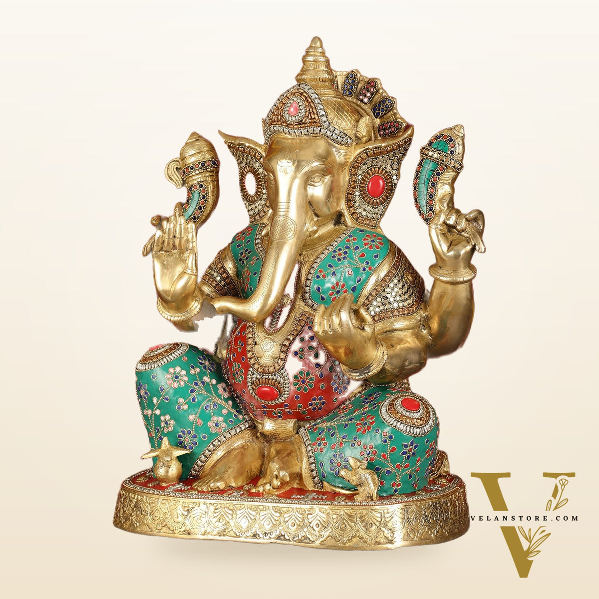 Pure Brass Right-Side Trunk Ganapati Statue - 22-Inch