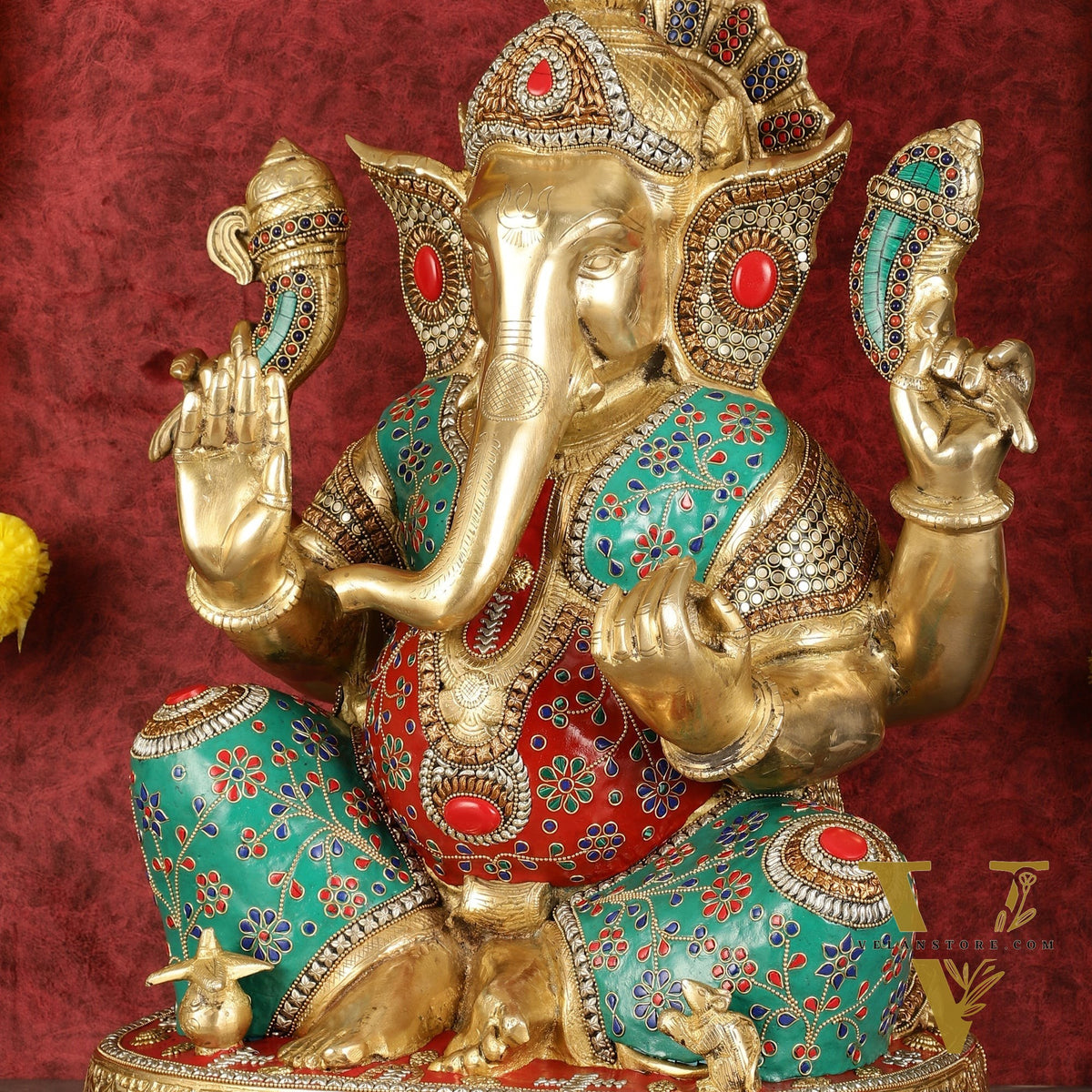 Pure Brass Right-Side Trunk Ganapati Statue - 22-Inch