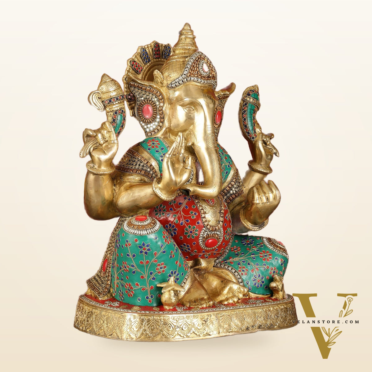 Pure Brass Right-Side Trunk Ganapati Statue - 22-Inch