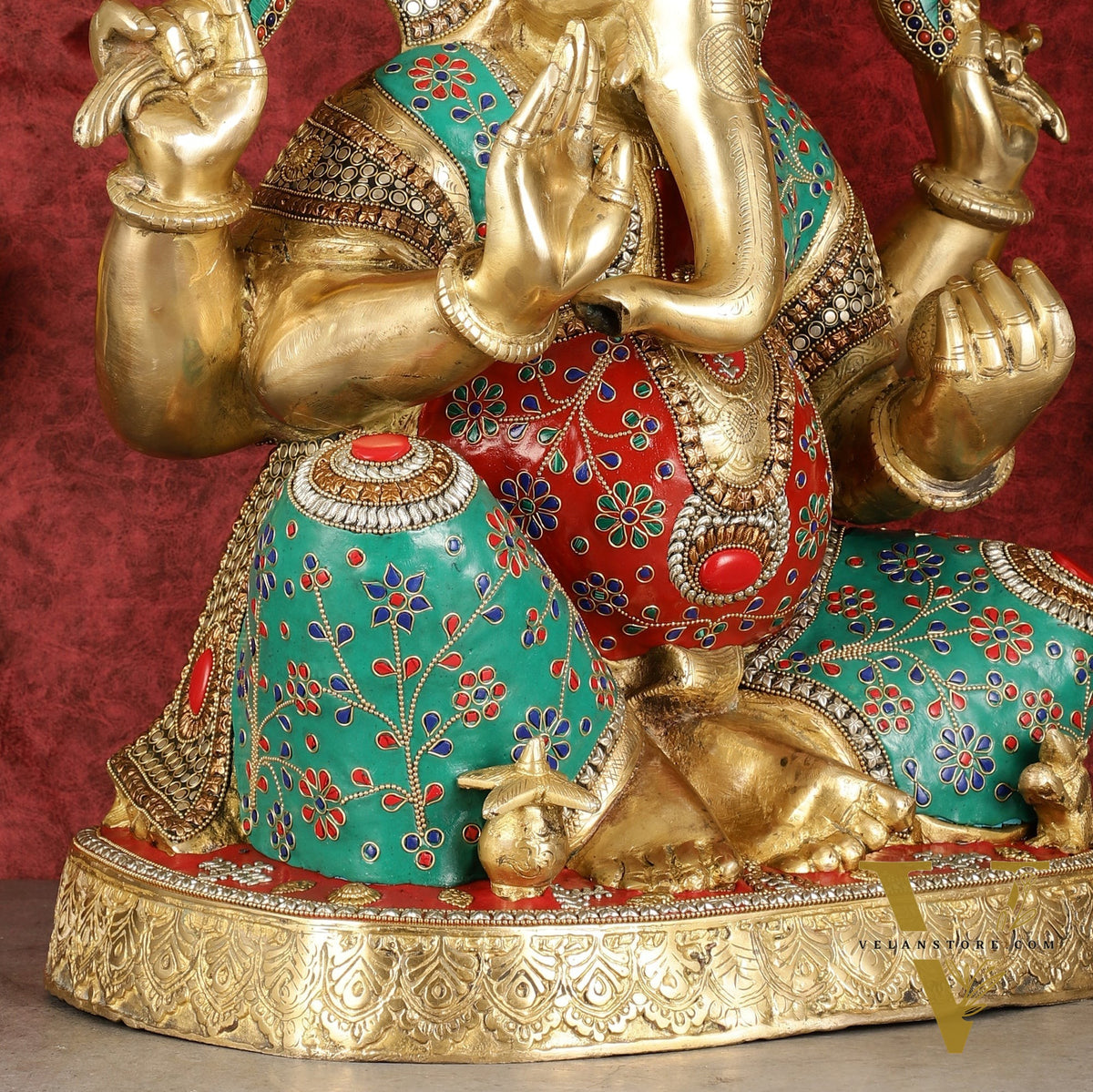 Pure Brass Right-Side Trunk Ganapati Statue - 22-Inch