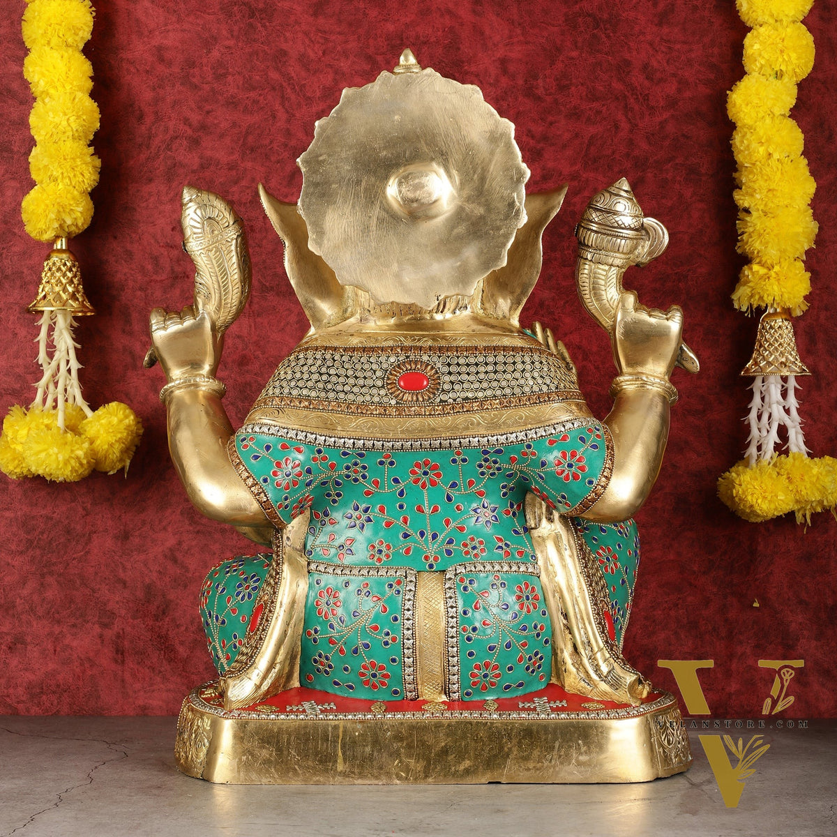 Pure Brass Right-Side Trunk Ganapati Statue - 22-Inch