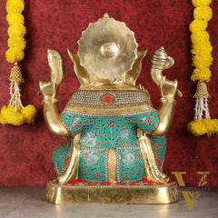 Pure Brass Right-Side Trunk Ganapati Statue - 22-Inch
