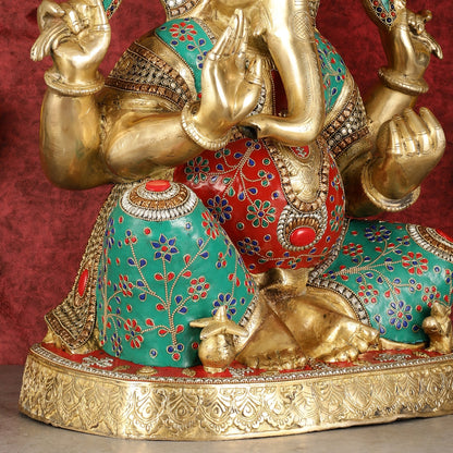 Pure Brass Right-Side Trunk Ganapati Statue - 22-Inch