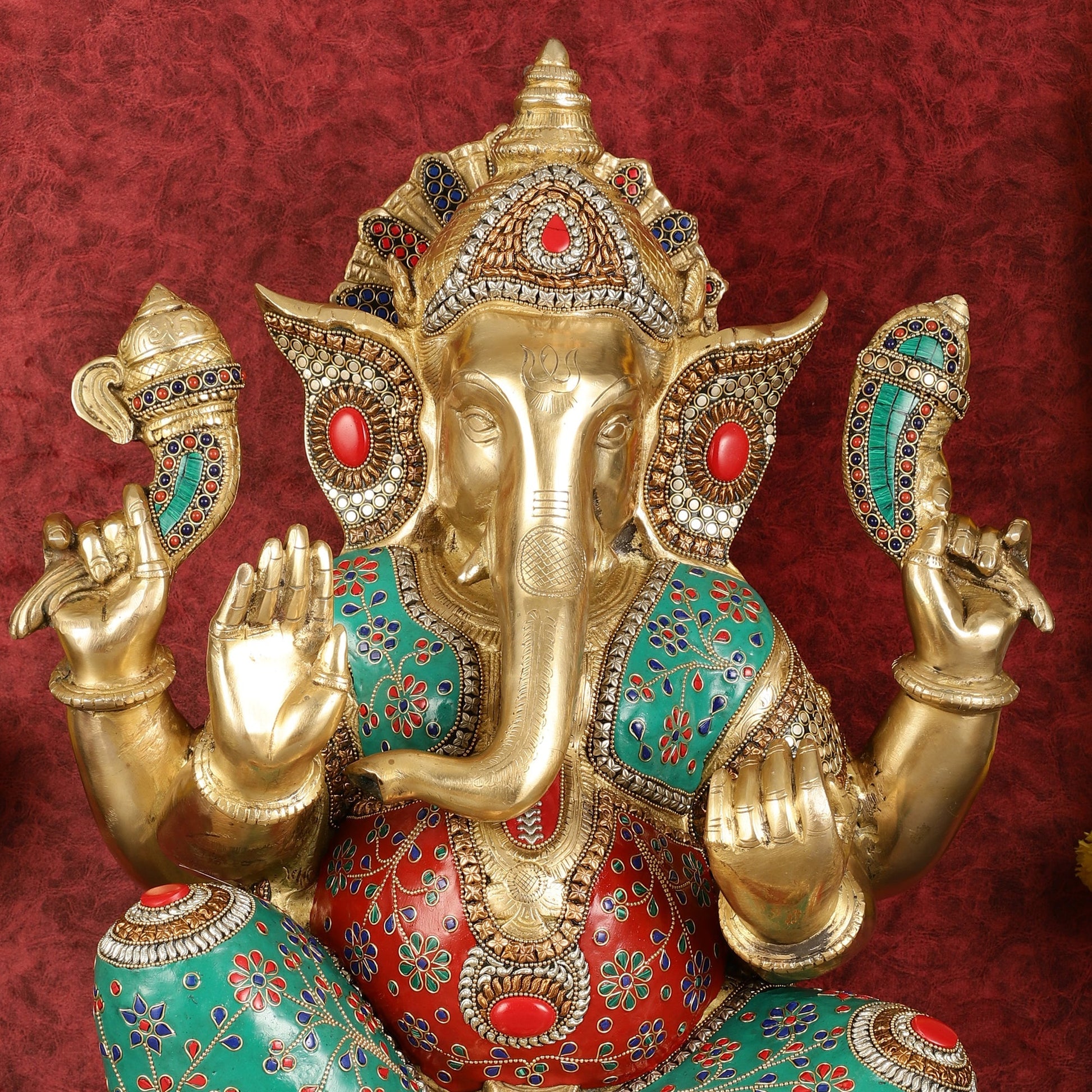 Pure Brass Right-Side Trunk Ganapati Statue - 22-Inch