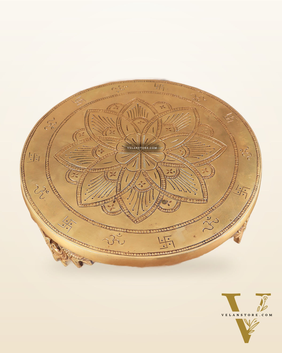Pure Brass Round Chowki for God Idols 10 inch