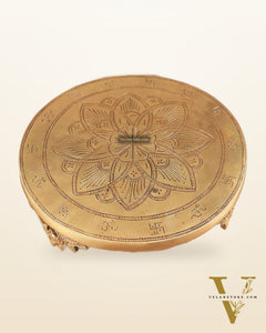 Pure Brass Round Chowki for God Idols 10 inch