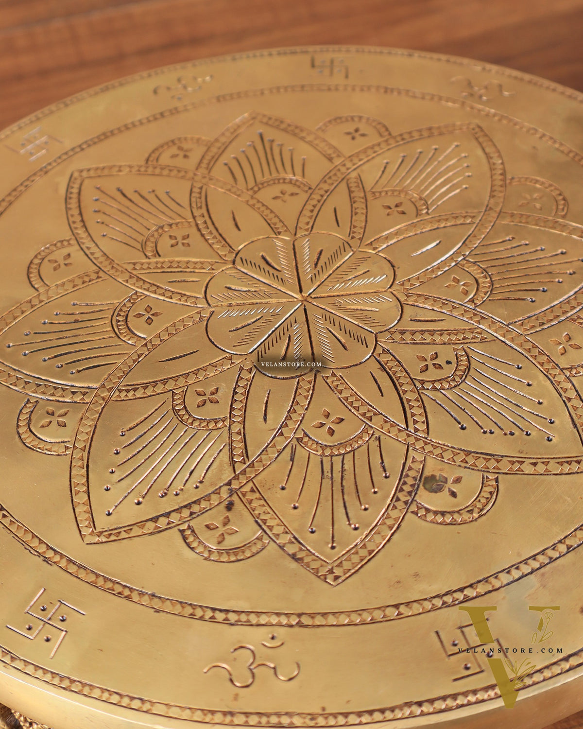 Pure Brass Round Chowki for God Idols 10 inch