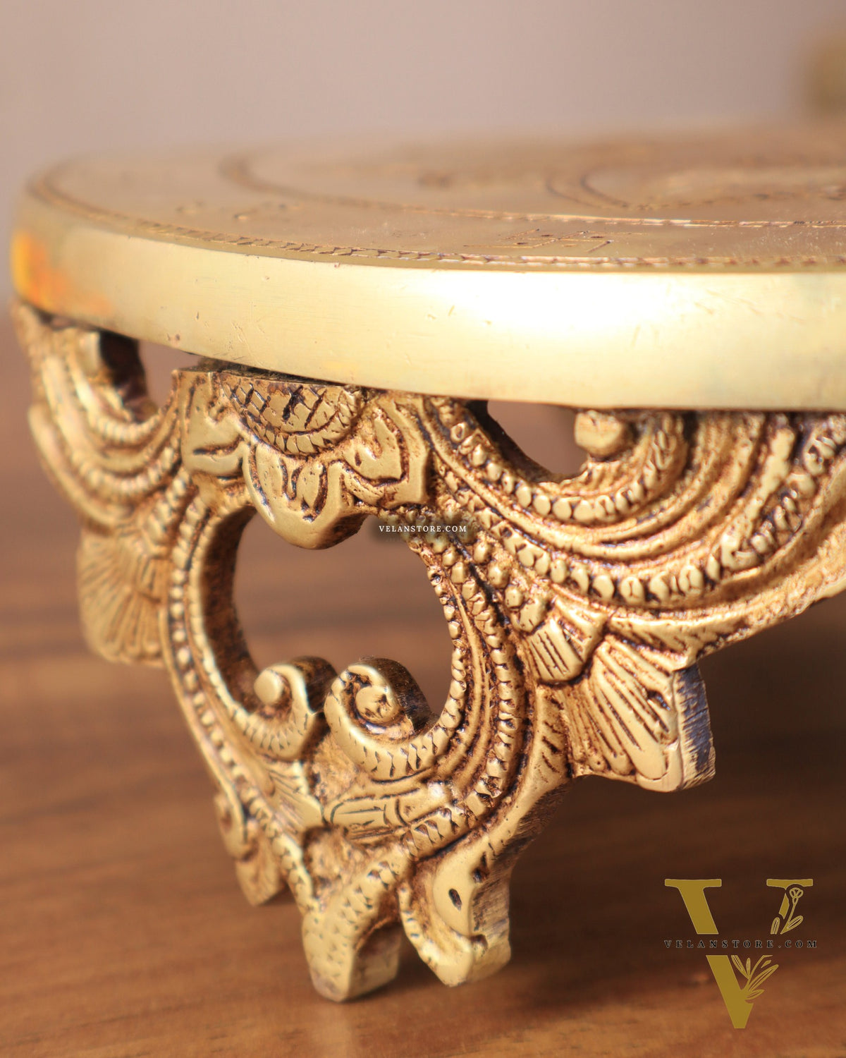 Pure Brass Round Chowki for God Idols 10 inch
