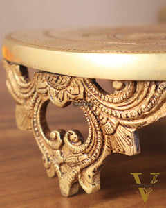 Pure Brass Round Chowki for God Idols 10 inch