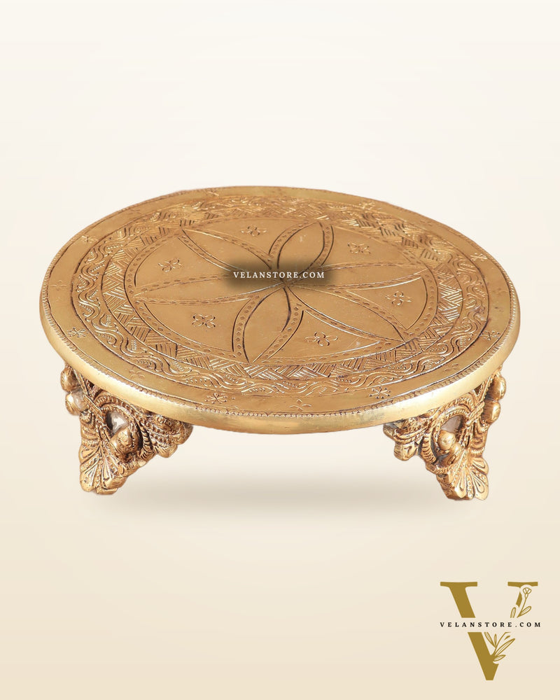 Pure Brass Round Chowki for God Idols 8"