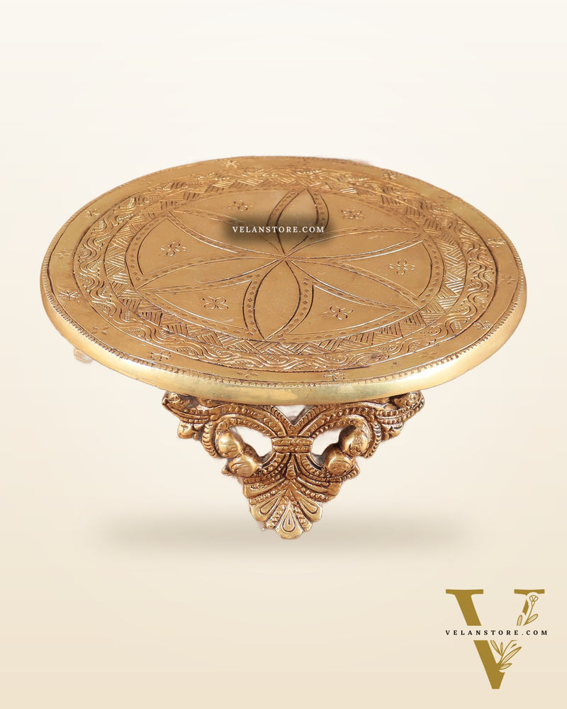 Pure Brass Round Chowki for God Idols 8"