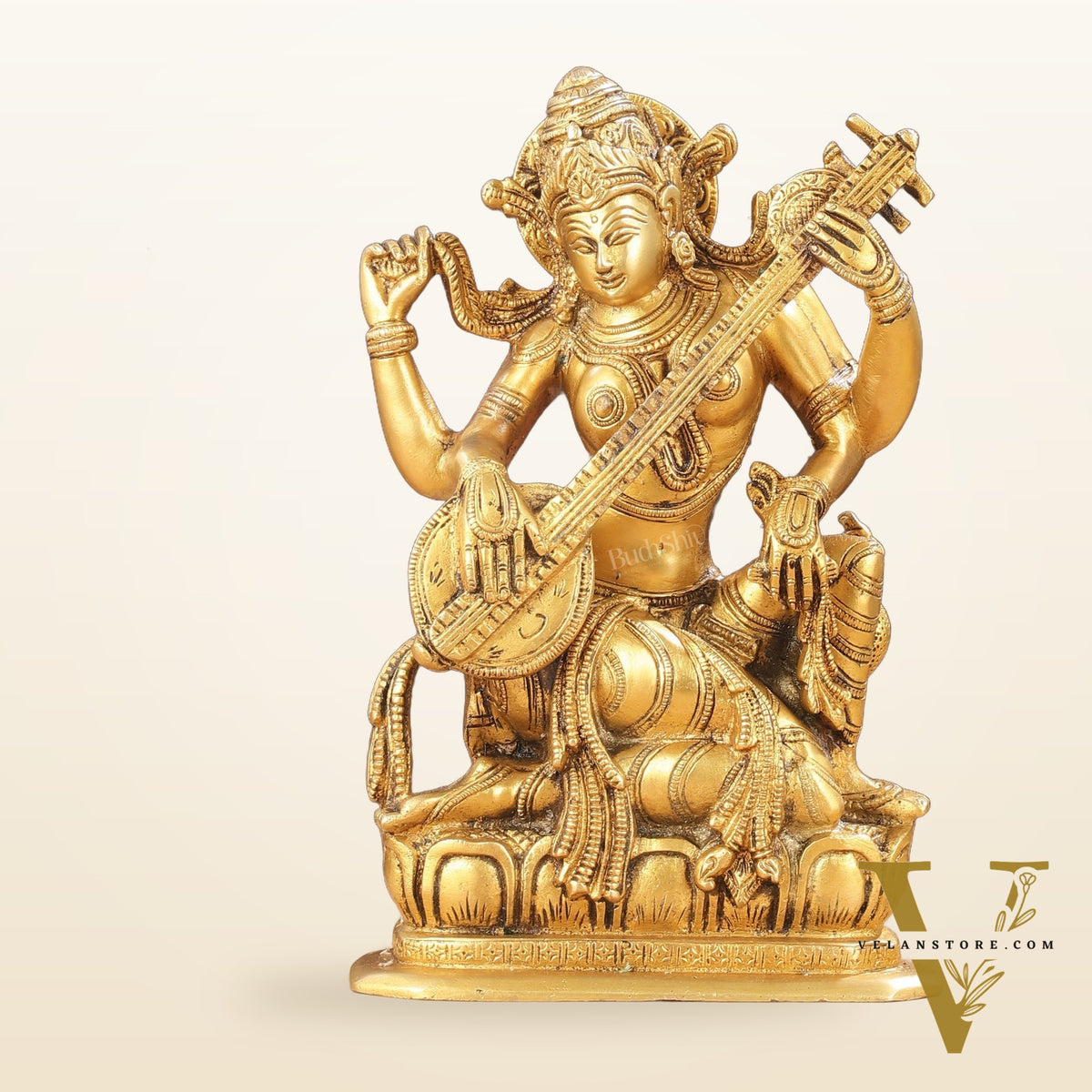 Pure Brass Sampoorn Saraswati Devi Murti - 9.5 Inch