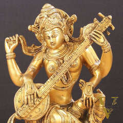 Pure Brass Sampoorn Saraswati Devi Murti - 9.5 Inch