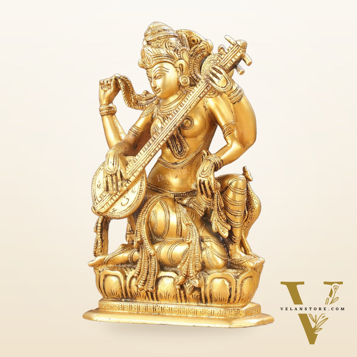 Pure Brass Sampoorn Saraswati Devi Murti - 9.5 Inch