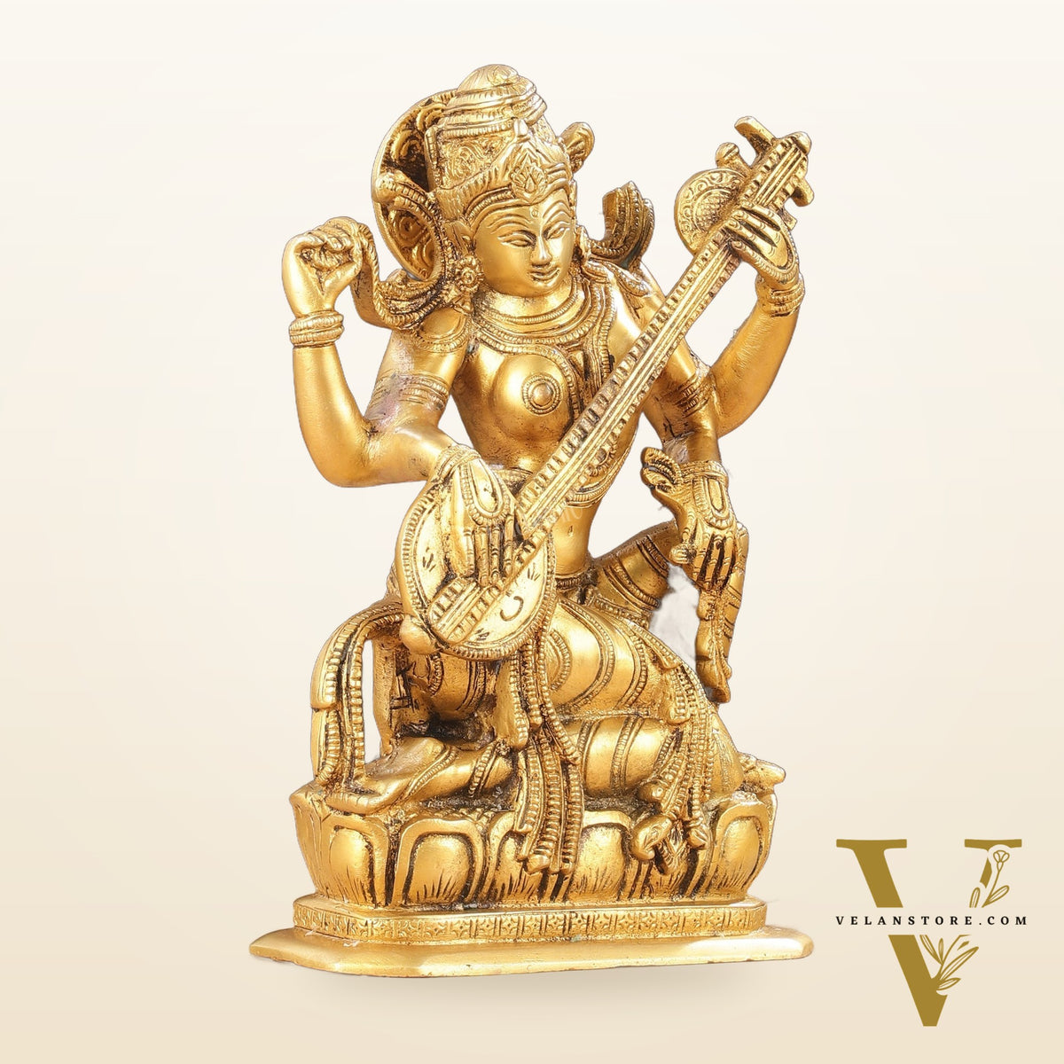 Pure Brass Sampoorn Saraswati Devi Murti - 9.5 Inch