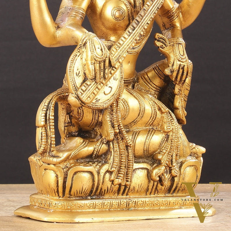 Pure Brass Sampoorn Saraswati Devi Murti - 9.5 Inch