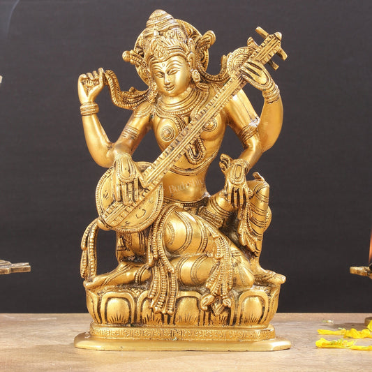 Pure Brass Sampoorn Saraswati Devi Murti - 9.5 Inch