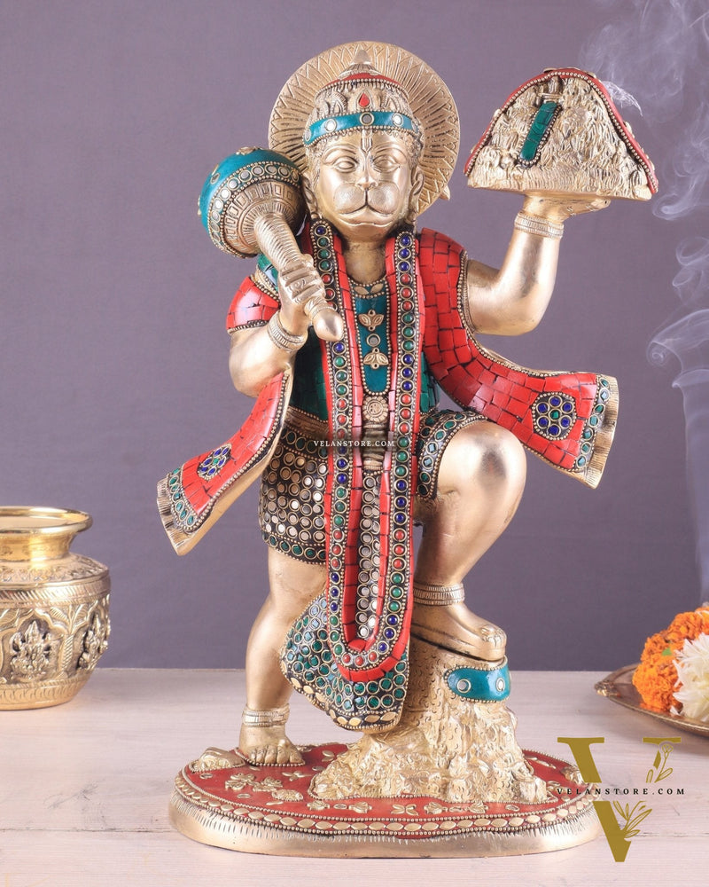 Pure Brass Sanjeevani Hanuman Idol – Large Size 15"